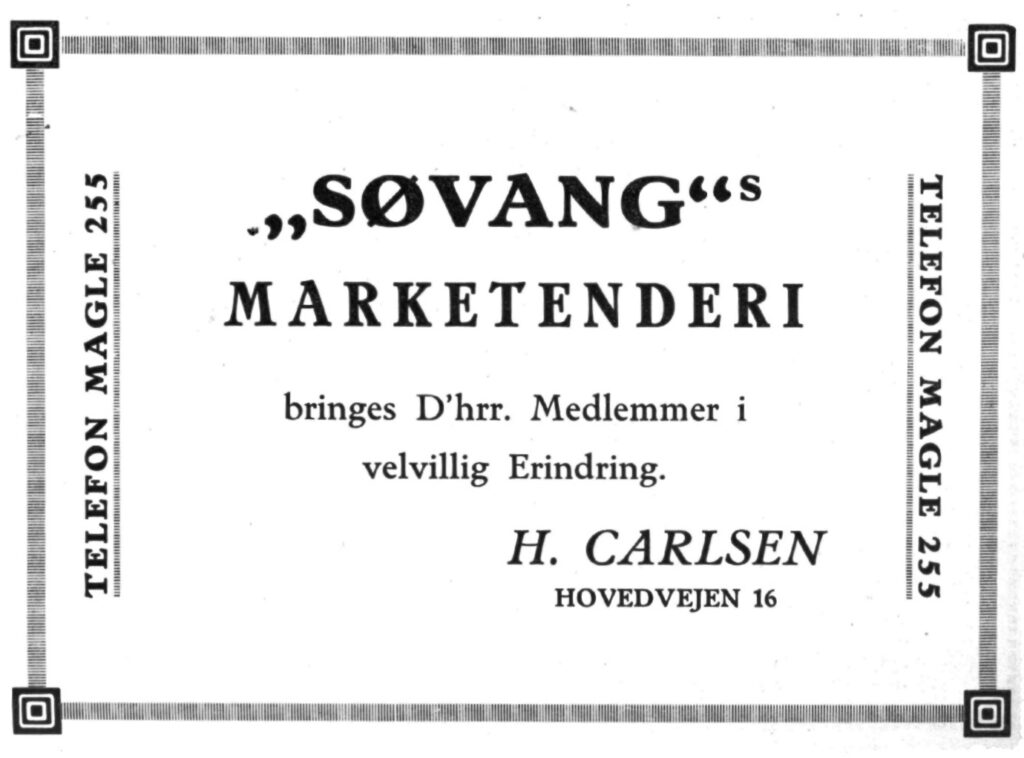 Annonce fra 1922, hvor marketenderiet stadig på Hovedvejen 16, nu Søvej 18. Foto: DB-arkiv.