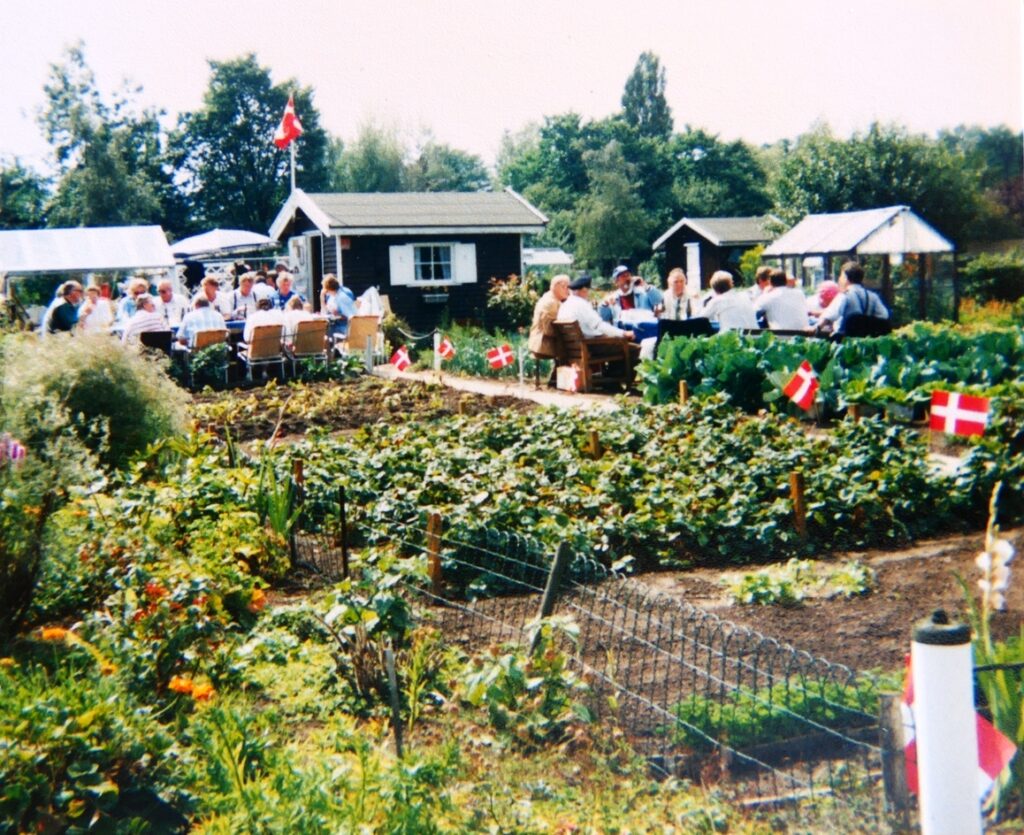 1989. Mange kiggede forbi i sommerresidensen, da Jens Peter blev 80 år. Da ”Dragør Kolonihaveforening af 18. august 1910” i 1993 måtte flytte til Rytterager 9 fulgte Angela og Jens Peter ikke med. Nu ville de ikke flytte igen, som de gjorde fra Strandjægervej i 1970. Foto: DB-arkiv.