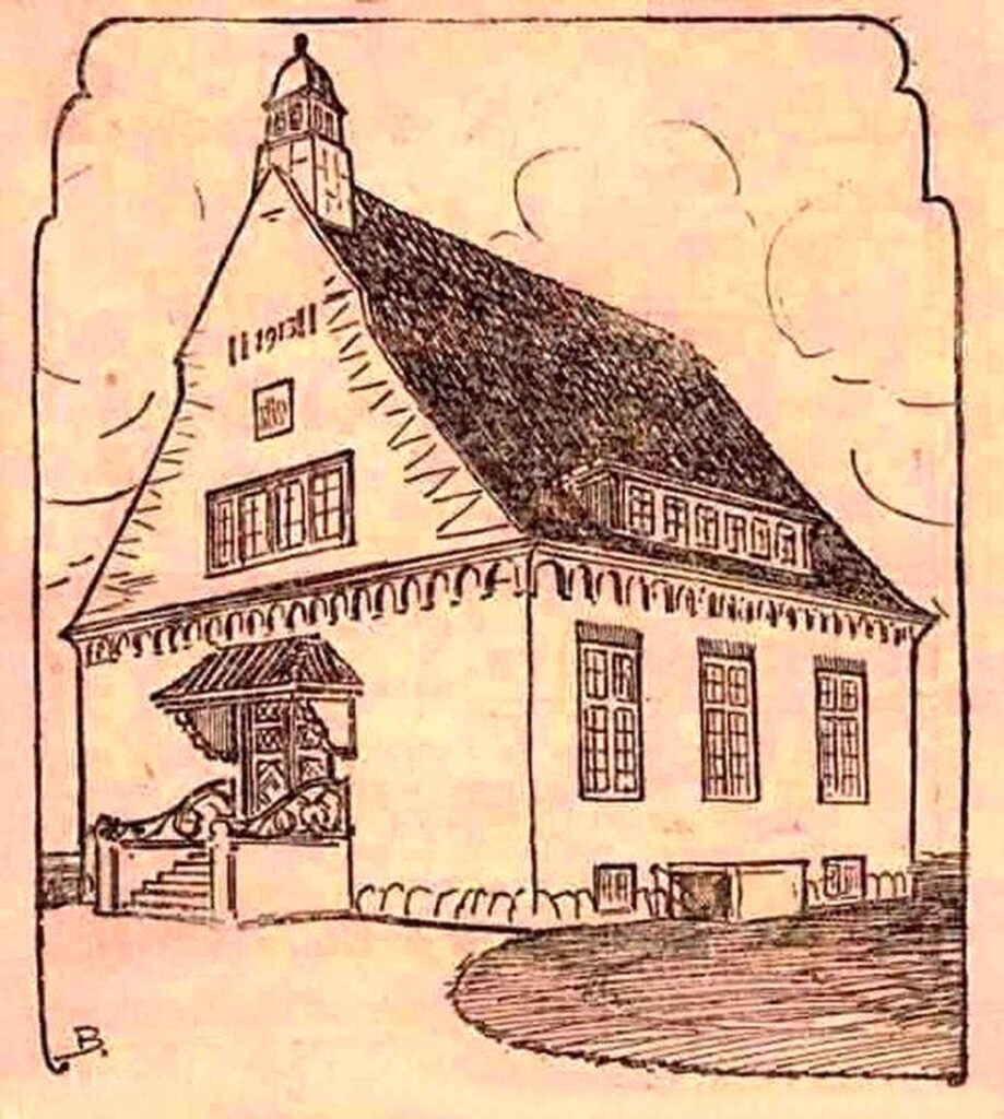 Bemærk årstallet 1913 på tegningen. Der står 1914 på vest gavlen af bygningen. Foto: DB-Arkiv.