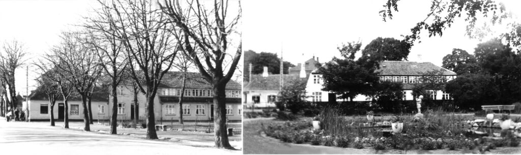 1930-40. Anlægget med springvand set mod "Højerup". Foto: Thorvald Holte (Museum Amager, Dragør Lokalhistoriske arkiv) og postkort udgivet af boghandler Svanholm Jepsen, Dragør.